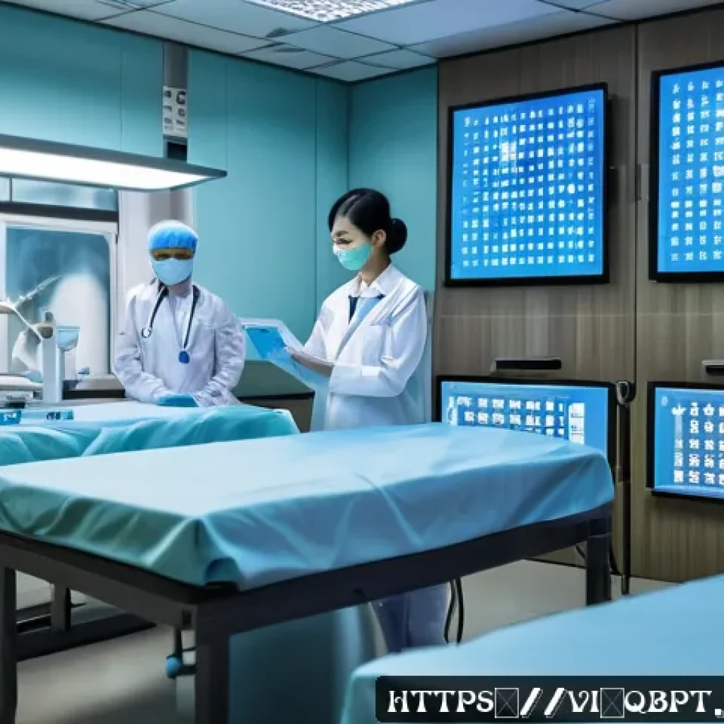 양자 기술의 사회적 영향 분석 - A futuristic Vietnamese hospital scene showcasing quantum technology in healthcare: advanced quantum...