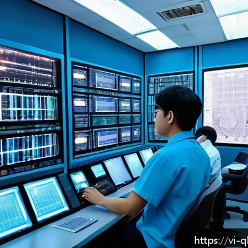 Home 30 양자 하드웨어의 주요 구성 요소 - A highly detailed, futuristic quantum computer control room in a Vietnamese research center, featuri...